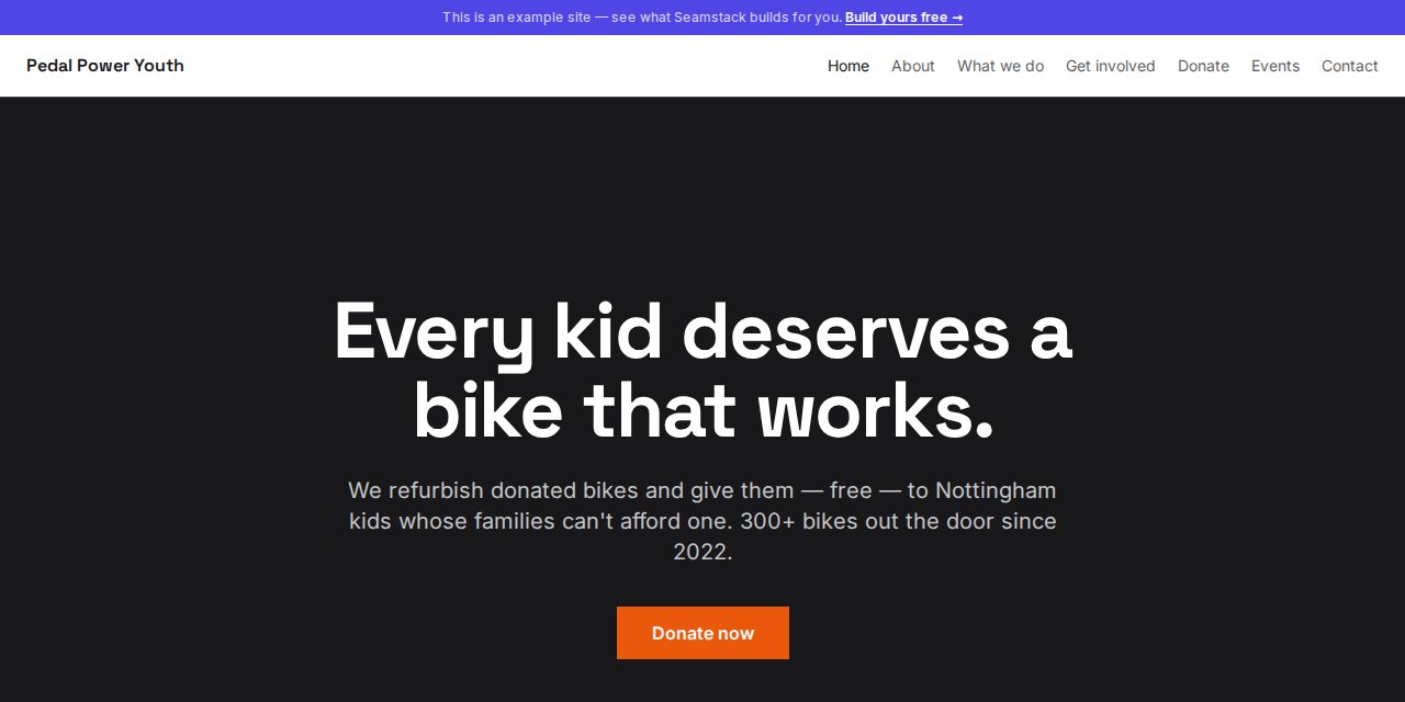Pedal Power Youth — built with Seamstack