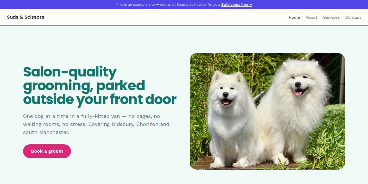 Suds & Scissors — built with Seamstack